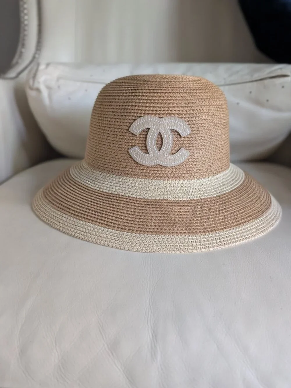 Chanel Straw Hat Gold M Size